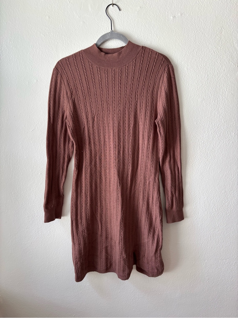 Abercrombie & Fitch Dusty Rose Cable-Knit Mock Neck Dress